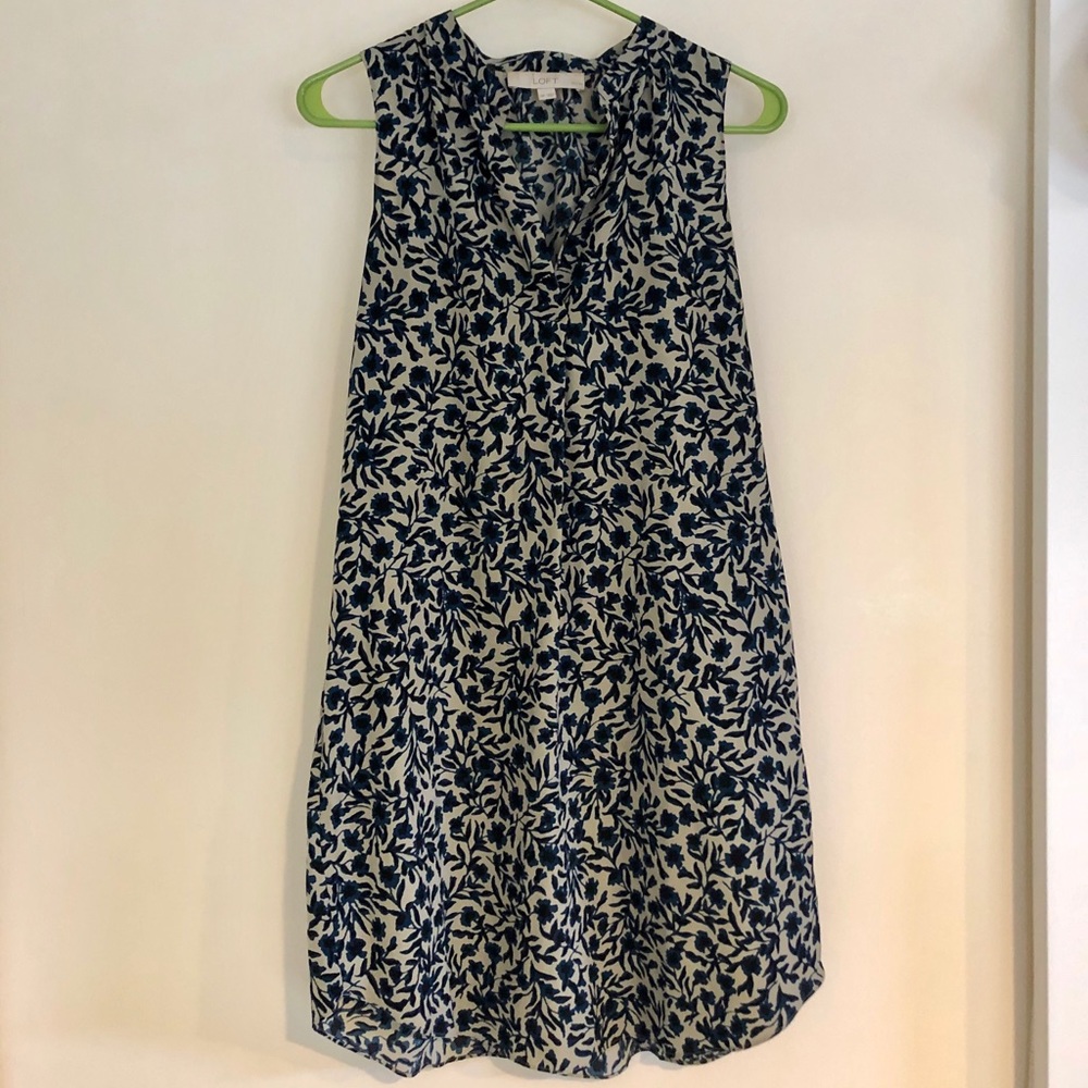 Loft Blue and Cream Shift Dress